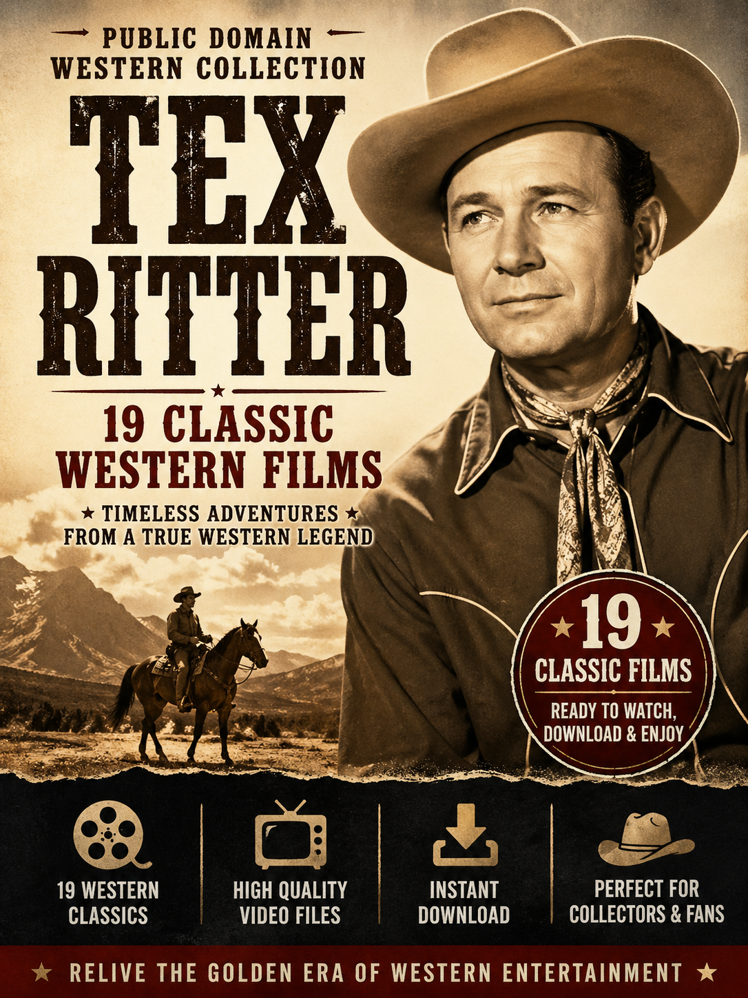Tex Ritter Western TV Youtube Starter 19 Videos  Kit $17.99