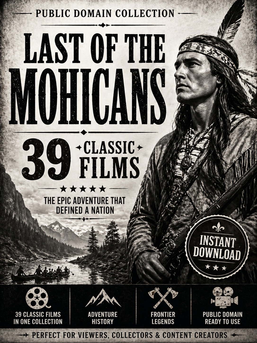 Last Of The Mohicans  “Public Domain Film Collection” Videos Kit $29.99