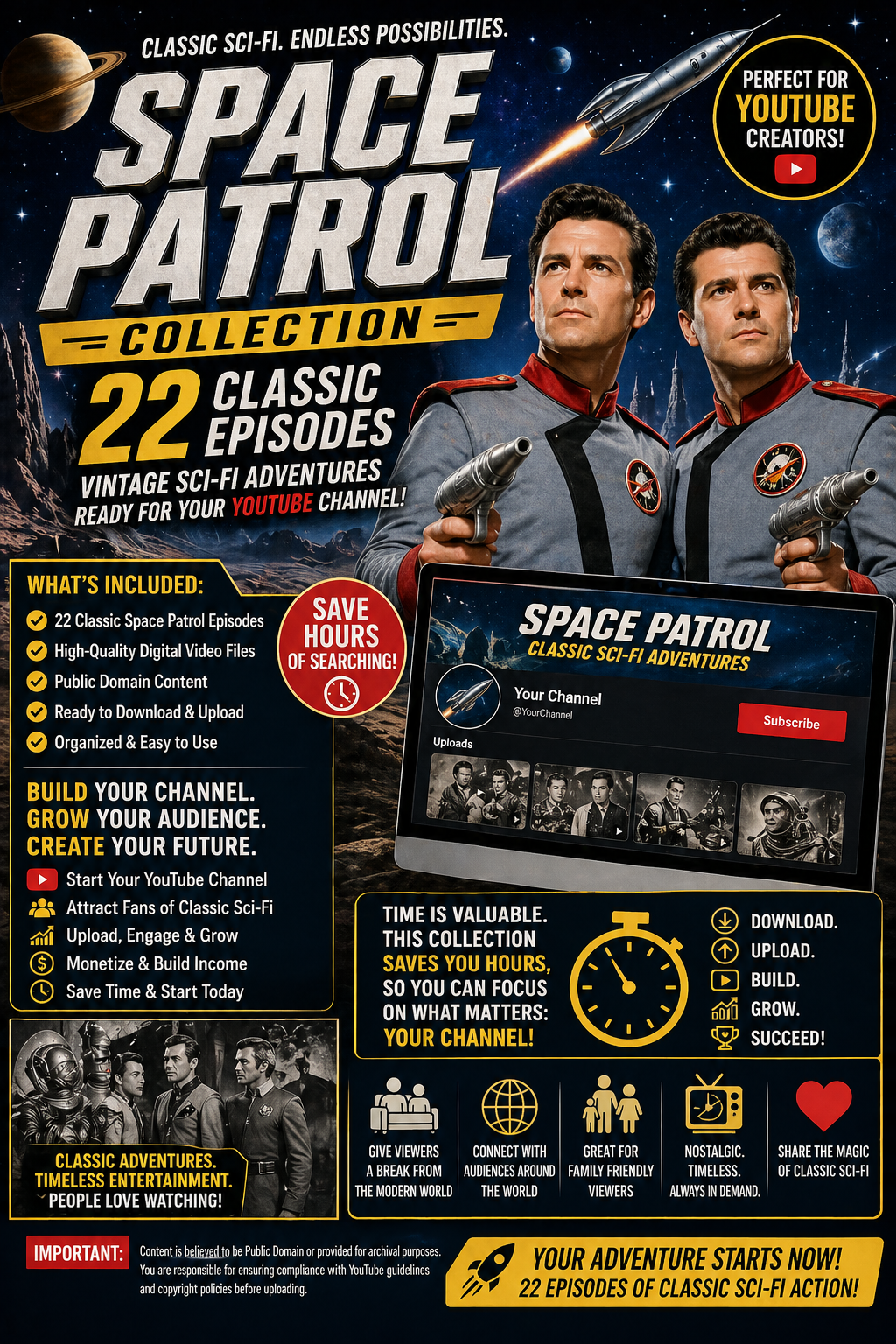 Space Patrol TV Sci-Fi Youtube Starter Kit 22 Videos $17.99